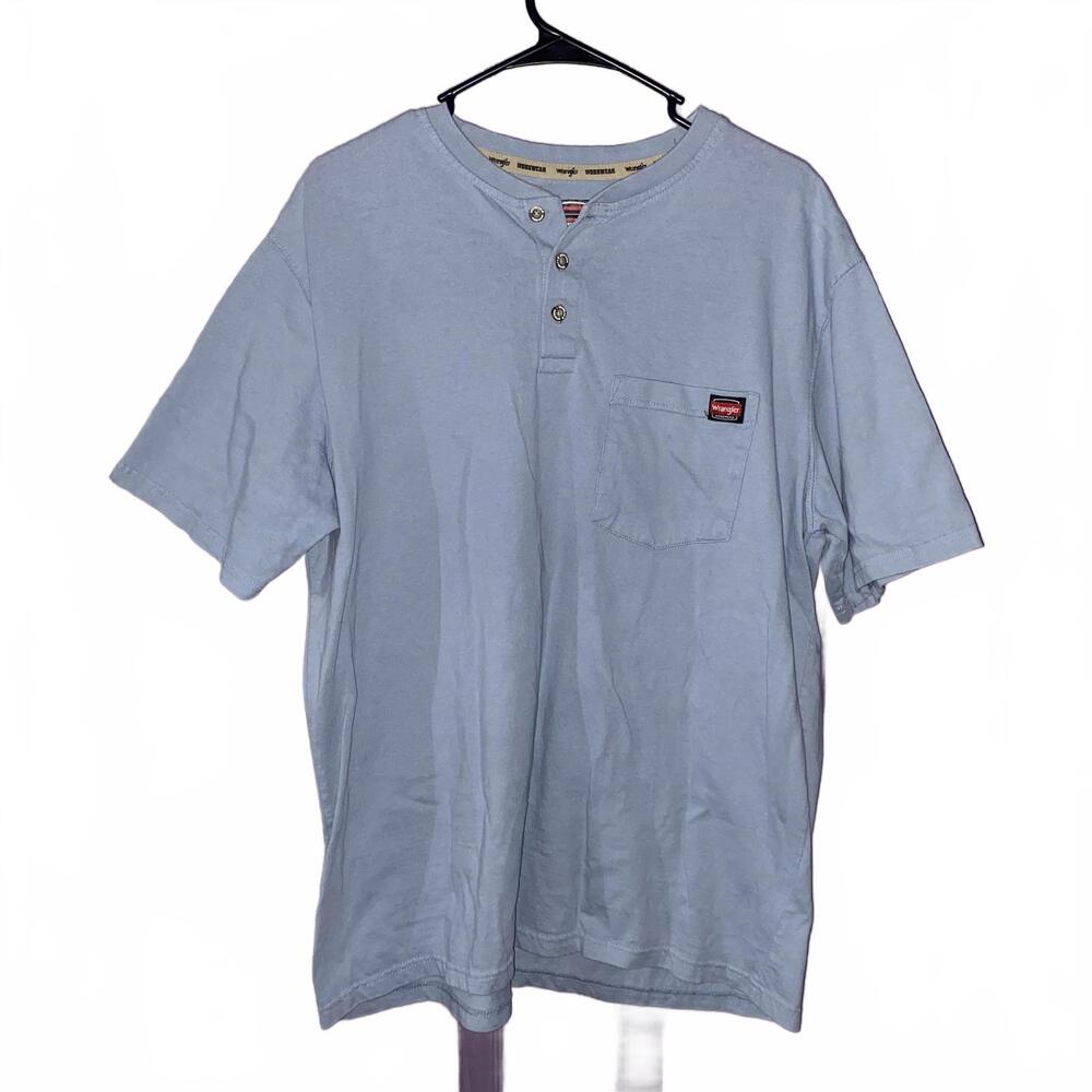 Wrangler Light Blue Henley Pocket Tee XL Western Vintage Workwear Soft Cotton